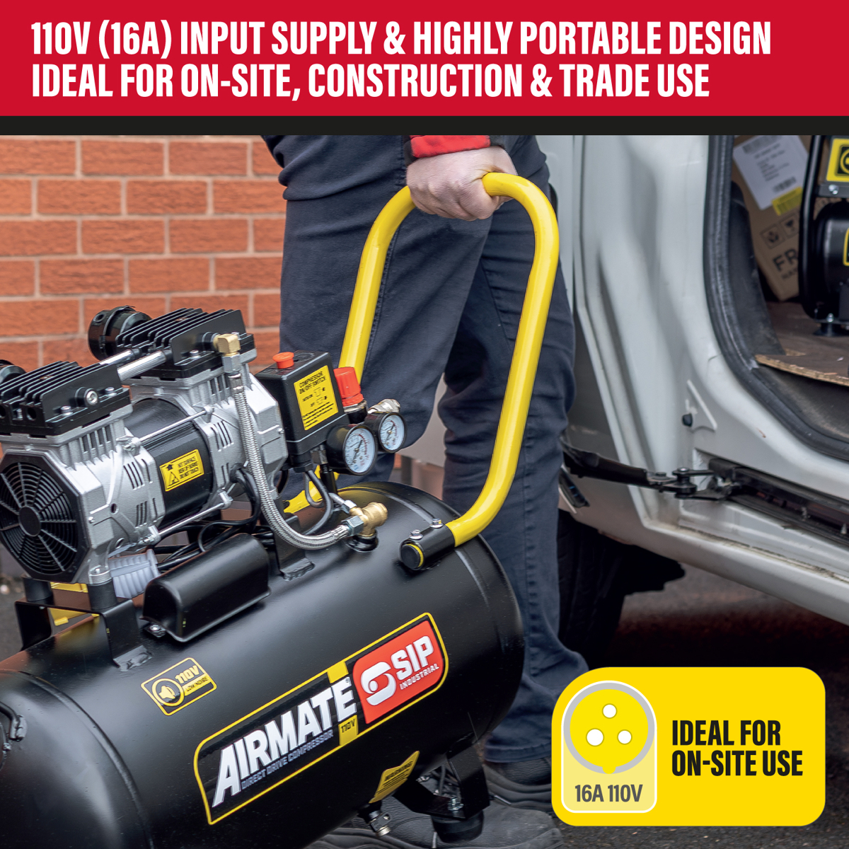 SIP AIRMATE® 110V 50L 2hp Low Noise Oil-Free Direct Drive Compressor